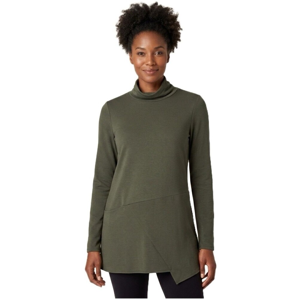 J. Jill Luxe Olive Green Turtleneck Asymmetrical Tunic Top